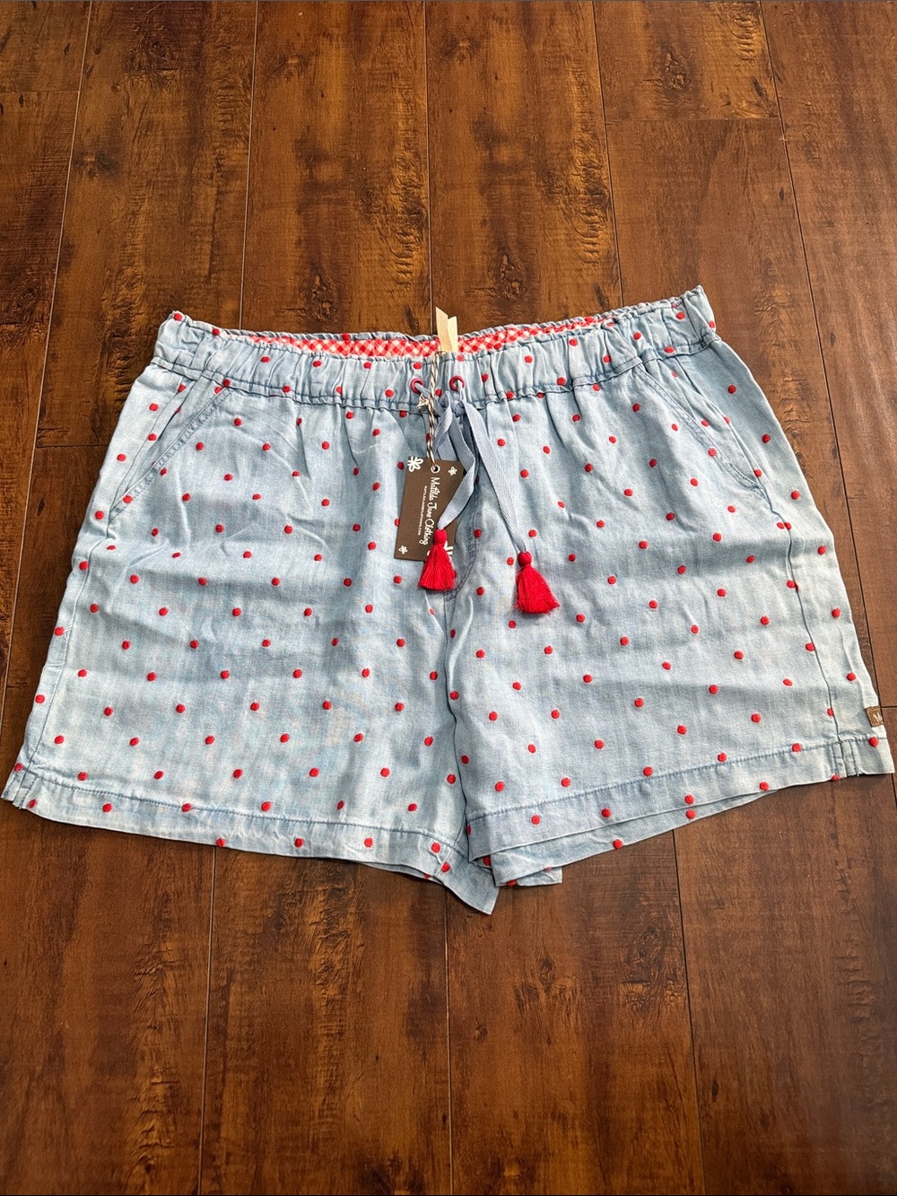 Matilda Jane Light Blue Shorts with Red Dot Embroidery